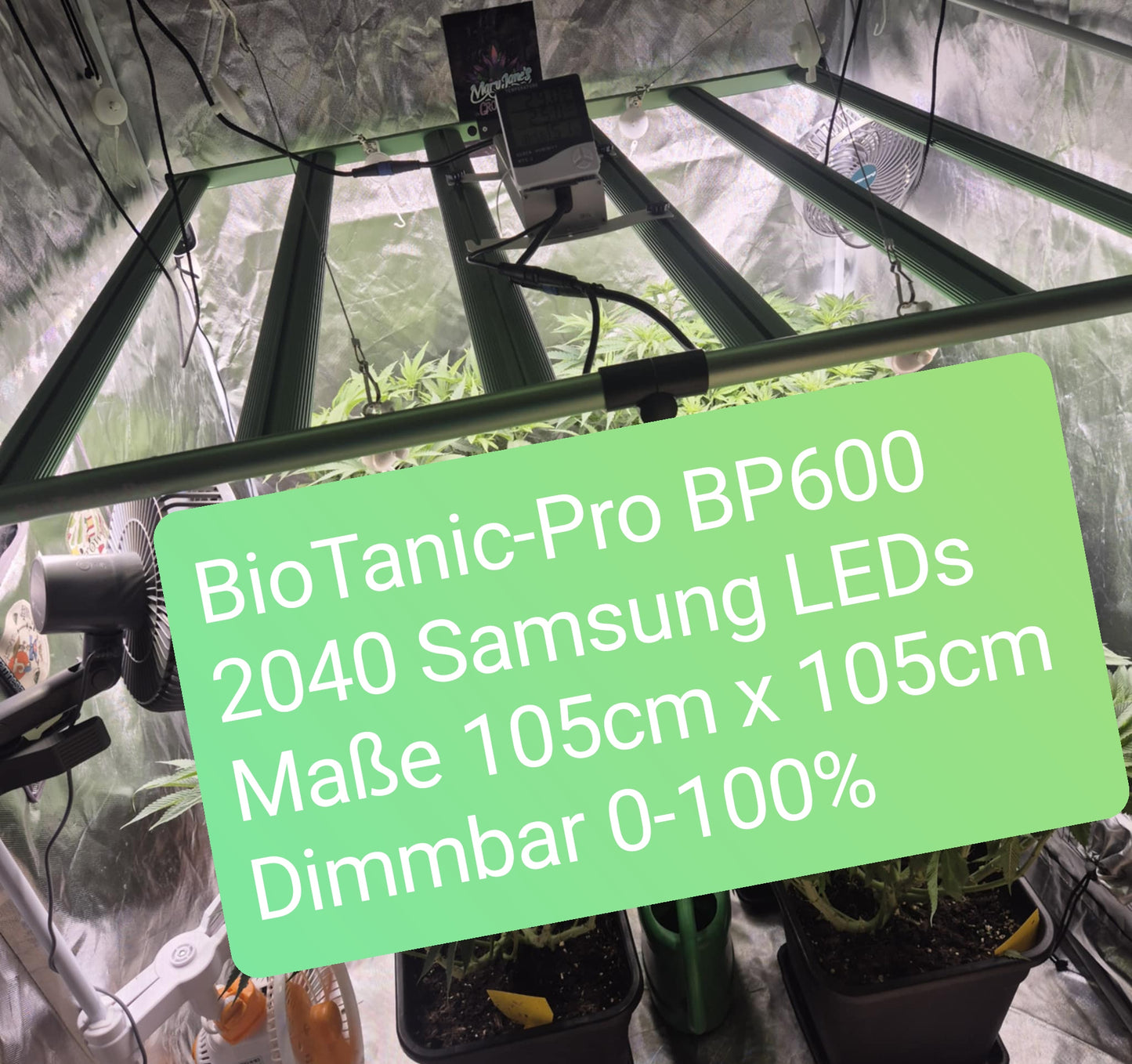 BioTanic-Pro BP600, 2040 Samsung Dioden, 600Watt 0-100% Regelbar, Full Spectrum, 105,5cm x 104,5cm x 3,5cm, LED Grow Lampe
