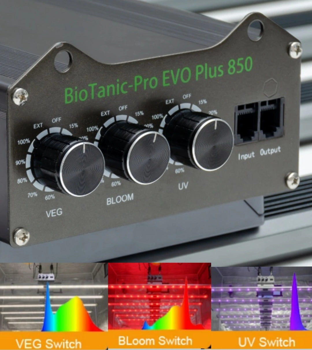 BioTanic-Pro EVO Plus 850 Speziell für die Medizinische Herstellung Entwickelt, 3 Kanal für jede Phase der Pflanze das Perfekte Spektrum, komplett Ausgerüstet mit echten Samsung 301H EVO 3.1μmol/J Maße 110cm x 109cm