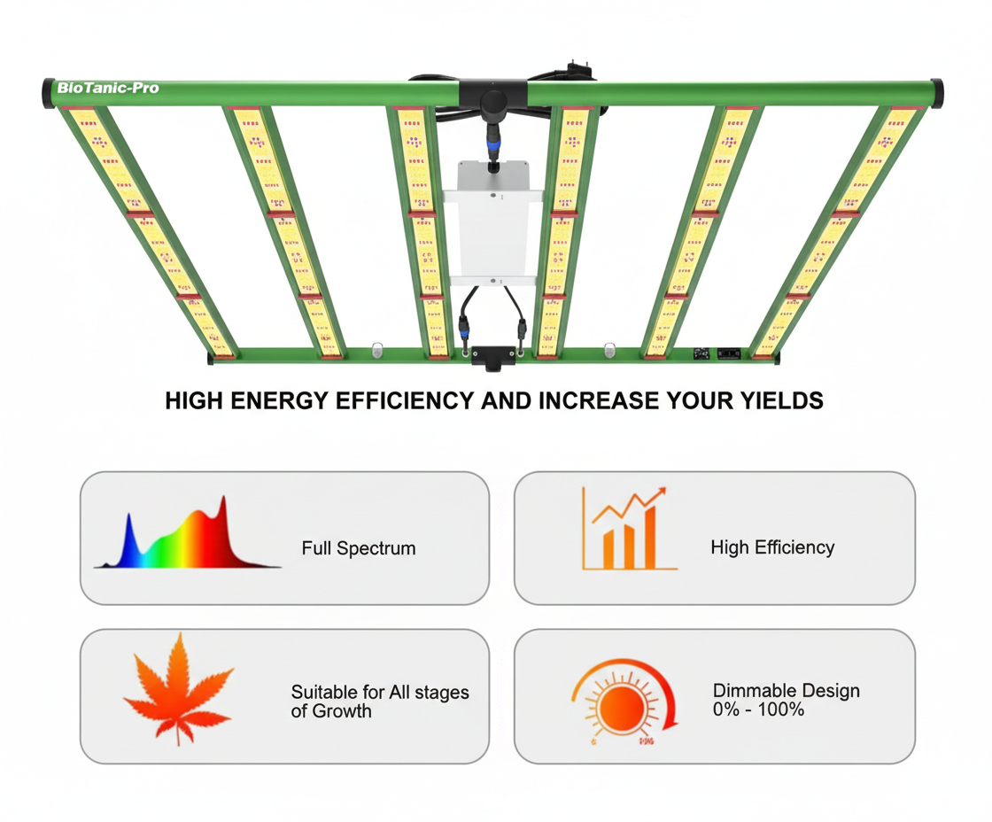 BioTanic-Pro BP600, 2040 Samsung Dioden, 600Watt 0-100% Regelbar, Full Spectrum, 105,5cm x 104,5cm x 3,5cm, LED Grow Lampe